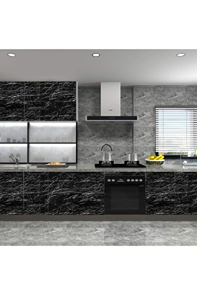 Buffer ® 5 mt X 60 Cm Mermer Desenli Masa Tezgah Mutfak Su Geçirmez Yapışkanlı Folyo Sticker Siyah