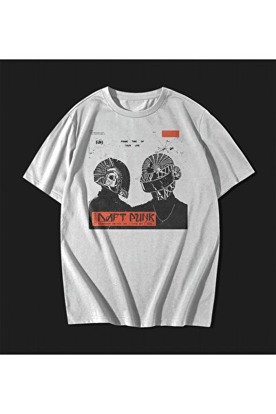 rebelberi Tricou alb oversize unisex Daft Punk Y2K Grunge Style