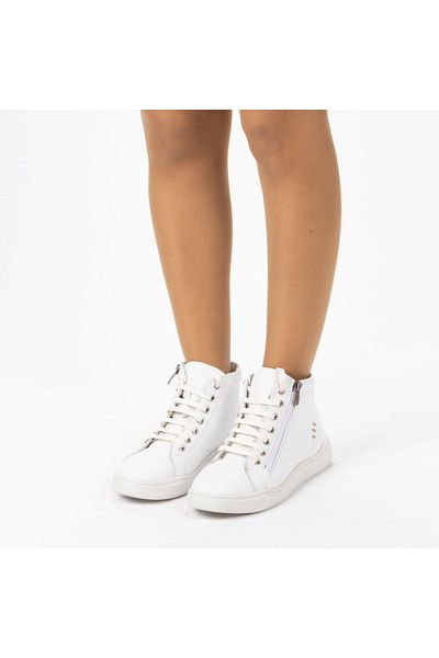 TwoEgoist Women's White Genuine Leather Casual Sports Boots Sneakers