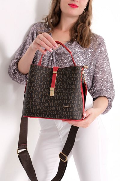 Just Polo Women's Red 5 Compartment Hand and Shoulder Bag