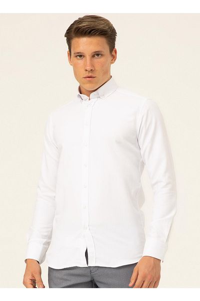 SÜVARİ Κλασικό ανδρικό πουκάμισο Dobby White Gm2024700327
