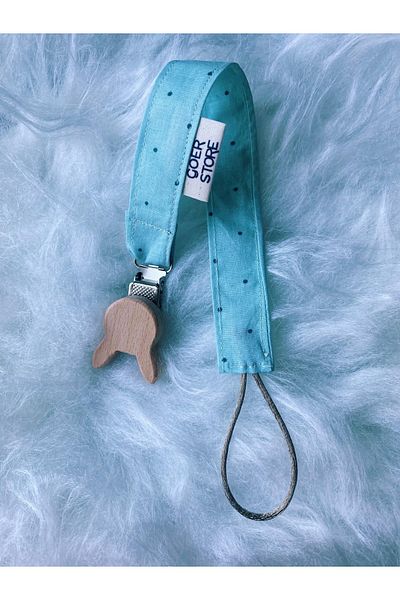 GOER STORE Natural Wooden Rabbit Detailed Soft Mint 100% Cotton Fabric Baby Pacifier Strap