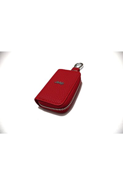 idealaksesuar Jeep Leather Zippered Keychain Remote Control Case Red Quality Bag