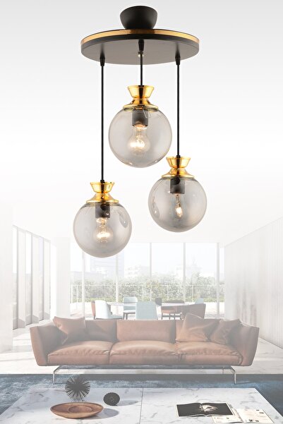 KUZEY AYDINLATMA Dilara 3lü Tepsi Siyaha Gold Yaldızlı Modern Aydınlatma