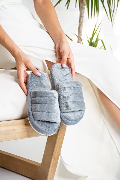 star shoes Papuci de casă pentru femei de pluș gri