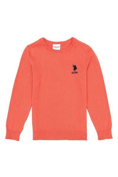 U.S. Polo Assn. Pulover pentru fetiță roșu simplu cu gât roșu Kcb01-sk22