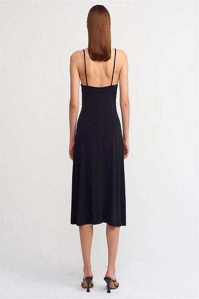 Dilvin Women's Betty Black Drawstring Long Dress