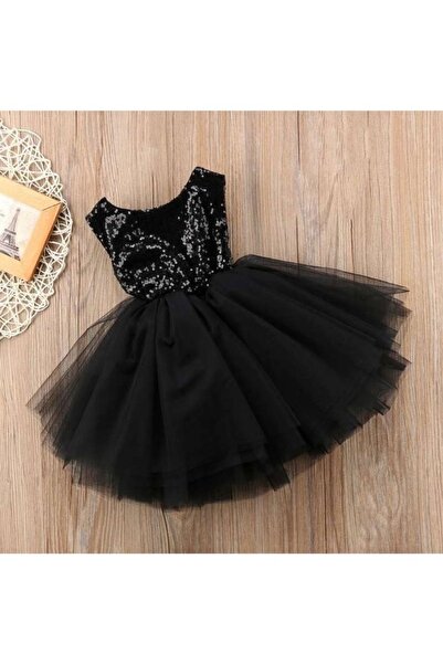 GNL BUTİK Kız Çocuk Siyah Payetli Elbise