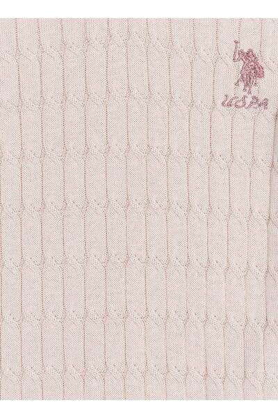 U.S. Polo Assn. V Yaka Düz Bej Kız Çocuk Kazak Td02-kıds-bsk22