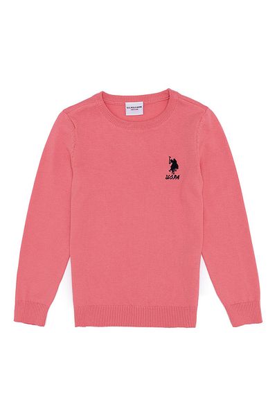 U.S. Polo Assn. Pulover pentru fetiță, roz uni, cu gât crew, Kcb01-sk22