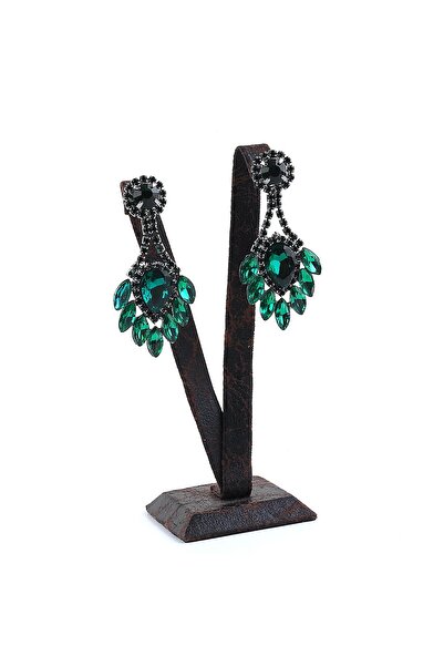 Bijuteri Moda Yeşil Renk Kristal Taşlı Gelin Küpesi, Söz Nişan Düğün Ve Abiye Küpe