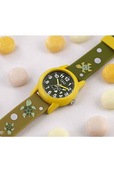 Q&Q 10 Atm Waterproof Yellow Green Girl-Boy Wristwatch