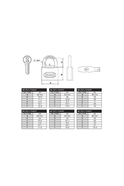 KALE قفل نحاسي أصفر مقاس 38 مم Kd-001/10-240