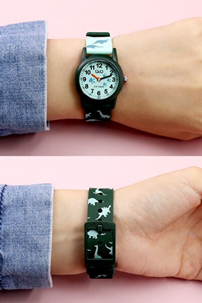 Q&Q 10 Atm Waterproof Green Girl-Boy Wristwatch