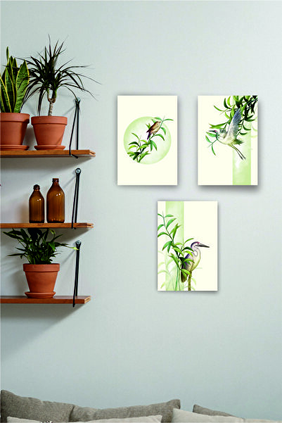 Teknograf Kuş Tasarımlı 3 Parçalı 20x30 Cm Ahşap Tablo