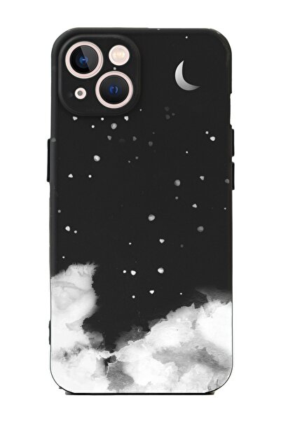 Spoyi Iphone 13 Bulutsu Tasarımlı Siyah Premium Telefon Kılıfı