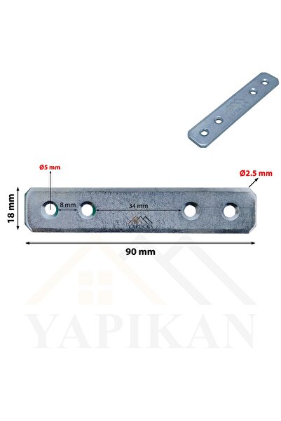 Yapıkan 8 Adet Orta Yük Düz Demir Gönye Köşebent 2.5x18x90mm - Mobilya Dolap ...