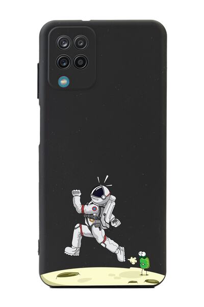Spoyi Samsung A12 Running Astronaut Design Black Premium Phone Case
