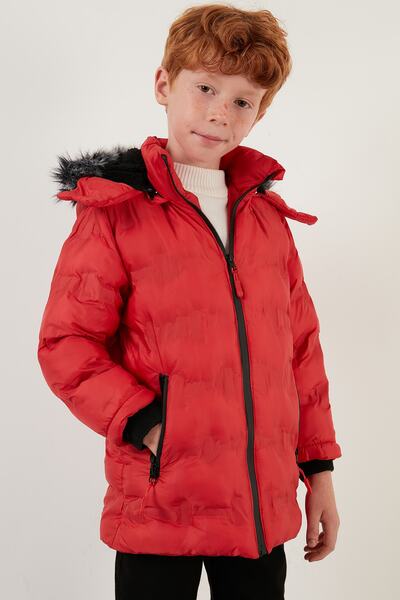 Lela Detachable Hooded Plush Lined Coat with Faux Fur Collar Boys' Coat 5760055