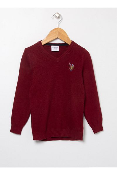 U.S. Polo Assn. V-Neck Plain Red Boy's Sweater G083sz0tk.000.1435709.vr014