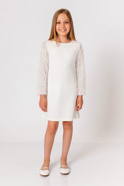 incity Girl's Ecru Sleeve Tassel Dress