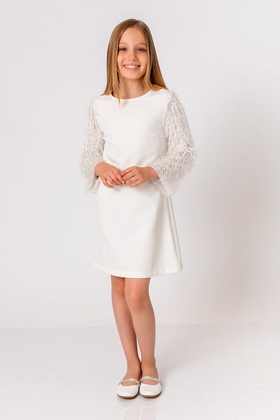 incity Girl's Ecru Sleeve Tassel Dress