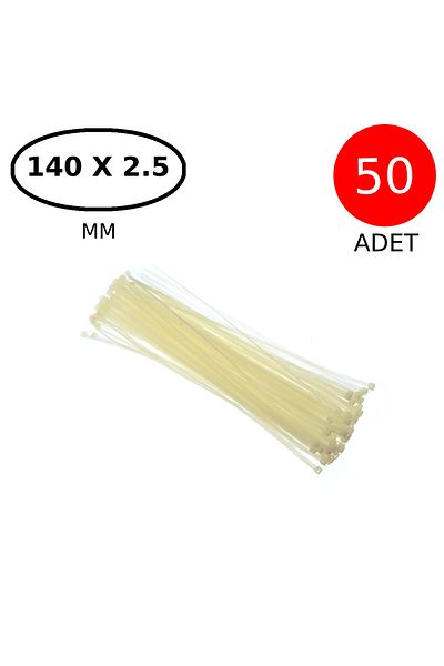 Tek-İş مشبك كابل فيلكرو 140 مم × 2.5 مم أبيض 50 قطعة