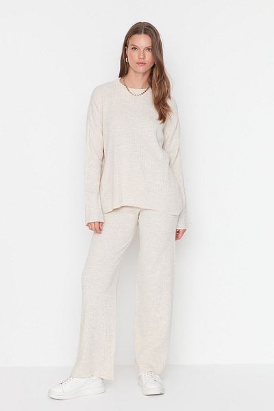 Trendyol Collection Crew Neck Stone kötöttáru szett - alsó és felső TWOSS20AU0084