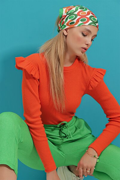 Trend Alaçatı Stili Pullover - Orange - Figurbetont