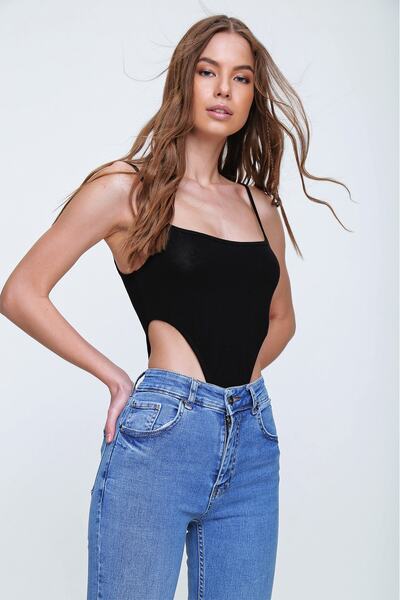 Trend Alaçatı Stili Dámský černý provazový popruh Snap Body ALC-X6070-RV