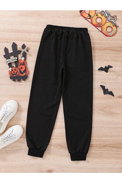 LePold 3 Thread Kids Black Oversize Saturn Printed Unisex Kids Sweatpants