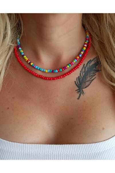 DENİZDENAL Kum Boncuk Kolye 2li Renkli