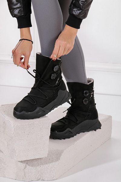 Allyup Γυναικείες μπότες χιονιού Suede Fur με κουμπιά και κορδόνια Αντιολισθητική σόλα από θερμο καουτσούκ Χειμερινές μπότες μποτάκια