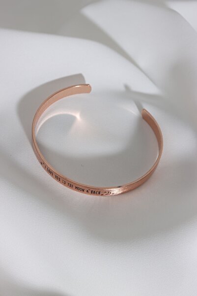 Süspüs Accessories 'ı Love You To The Moon&back'' Yazılı Rose Kararmaz Vıp Bileklik