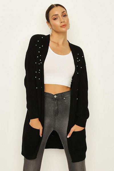 Select Moda Women's Black Pearl Pocket Knitwear Cardigan