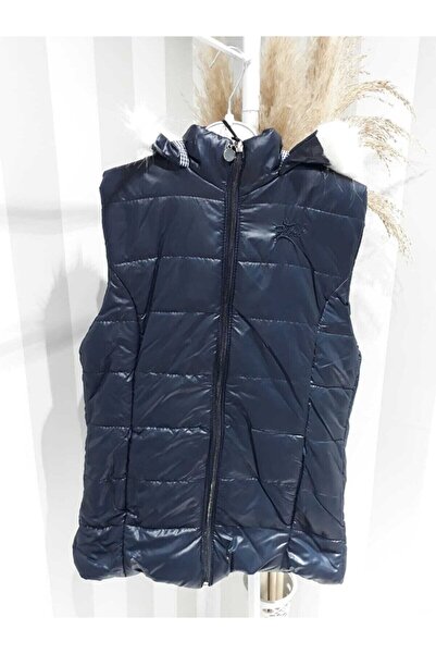 MODA Kız Çocuk Düz Tek Lacivert Renk Kapüşonlu Önü Fermuarlı Basıc Ince Şişme...