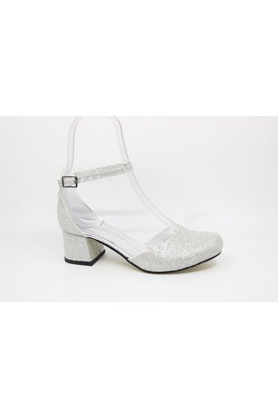 Zerhan 800 Girl's Gray Glittery Slit Belly Shoes