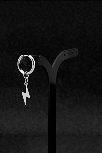 The Collection Men's Silver Dangle Lightning Steel Earrings