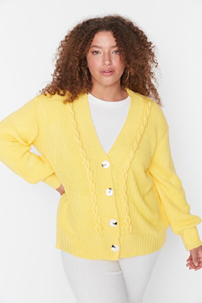 Trendyol Curve Plus Size Cardigan - Yellow - Regular fit