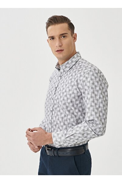 ALTINYILDIZ CLASSICS Ανδρικό πουκάμισο ανοιχτό γκρι Slim Fit Slim Fit με γιακά με στάμπα ανοιχτό γκρι