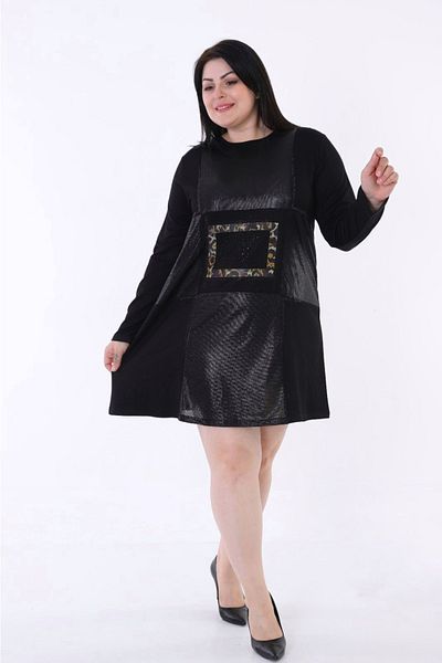 Yasem XXL Women's Plus Size Digital Print Leather And Stone Detail Tunic