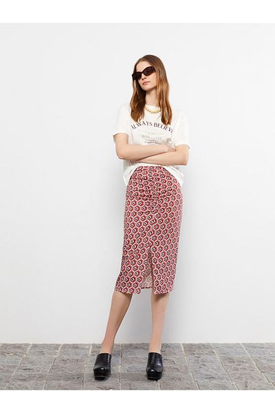 LC Waikiki Γυναικεία Pencil Φούστα με σχέδιο Viscose με μέση με φερμουάρ