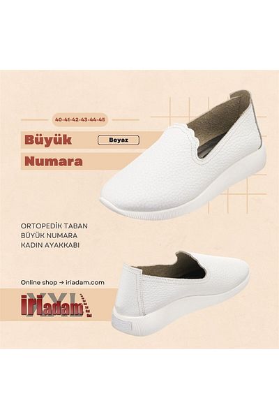 İriadam N0609 Model Orthopedic Sole White Soft Leather Women's Shoes - Size 41-42-43-44