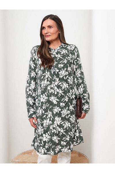 LC Waikiki Damen Tunika aus Viskose mit Rundhalsausschnitt und Blumenmuster, langärmelig