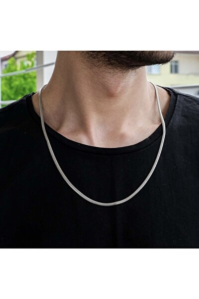 JEWELRY قلادة فضية من الفولاذ المسطح الإيطالي