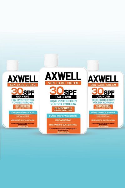 AXWELL High Protection Sun Cream - 30 SPF 100ml 3-Piece Deal Set