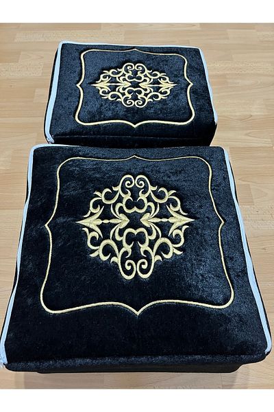 AYHANHOME Dowry Velvet Gold Embroidered 2-Piece Black Bundle Engagement Bride Groom Hurcu
