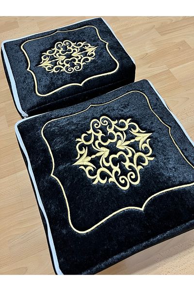 AYHANHOME Dowry Velvet Gold Embroidered 2-Piece Black Bundle Engagement Bride Groom Hurcu