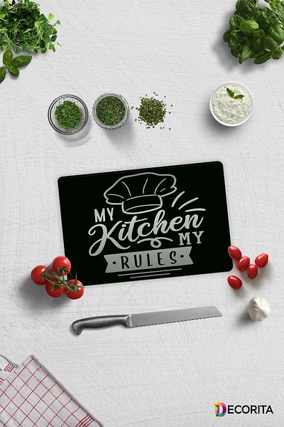 Decorita My Kitchen My Rules |   Glass Cutting Board - Glass Cutting Board |   20cm X 30cm