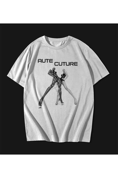 rebelberi Aute Culture Scris Y2k Grunge Stil Oversize Unisex Tricou Alb T-shirt